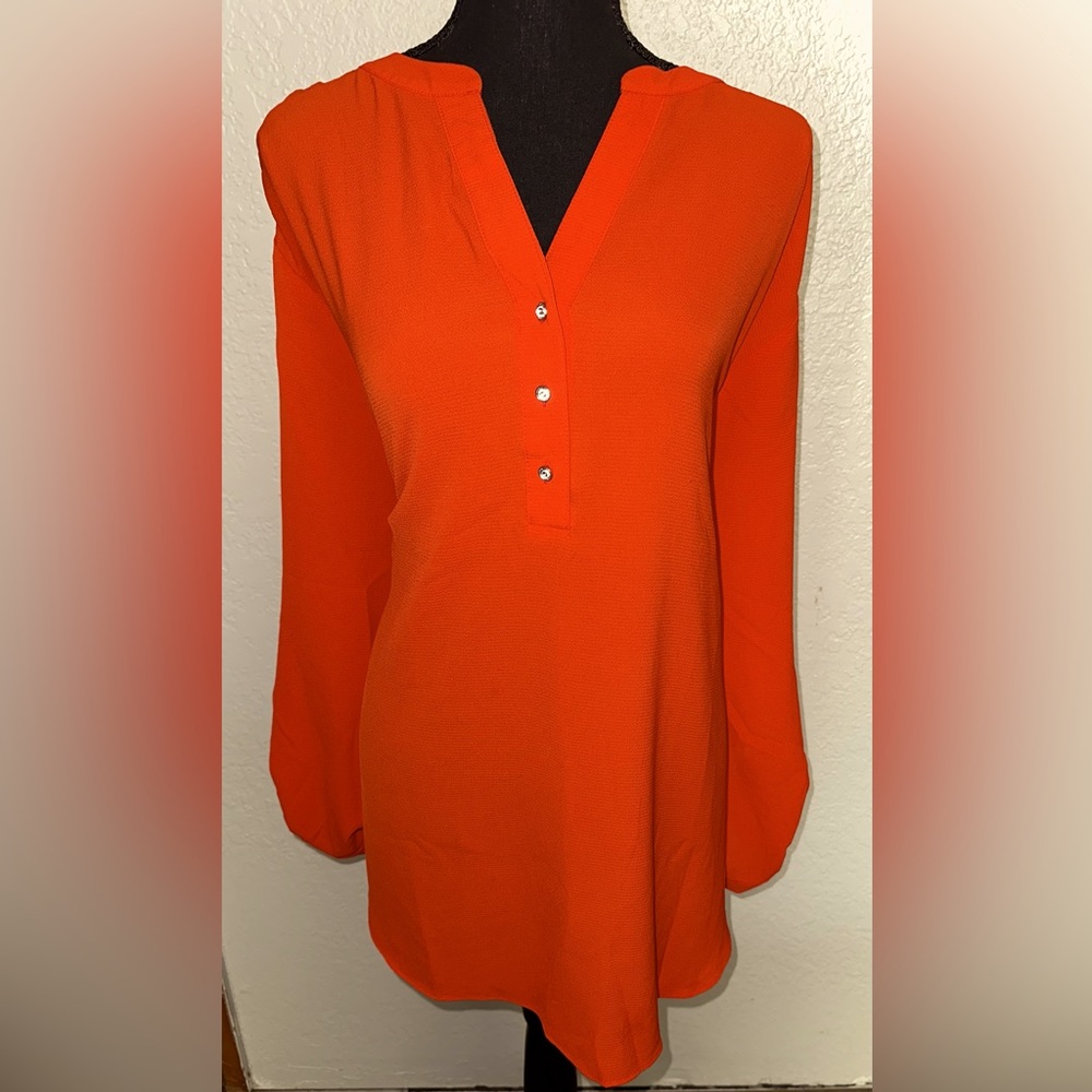 Zac and Rachel orange top with sparkly buttons, 3x.